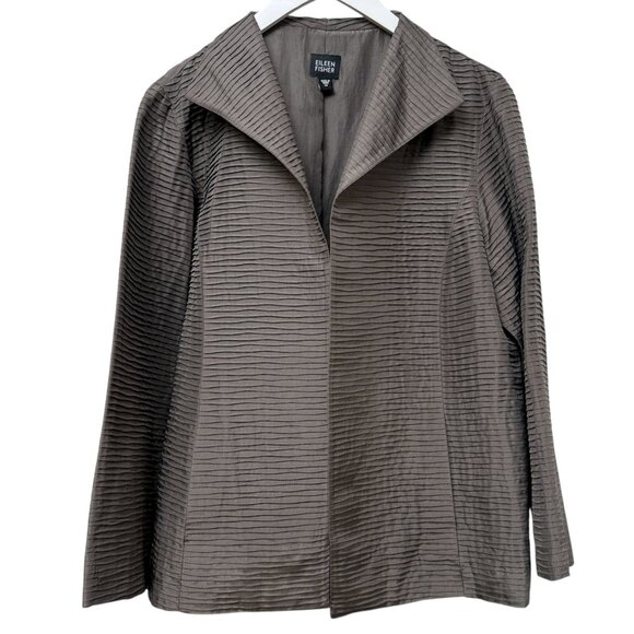 EILEEN FISHER 100% Silk Jacket Size Medium Brown Open Front Womens Evening - Picture 9 of 11